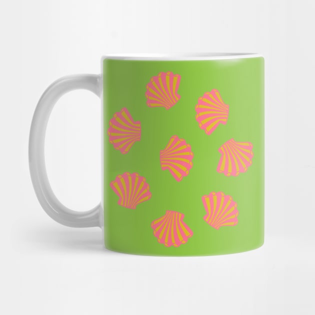 SEASHELLS Scattered Tropical Scallop Clam Shells Undersea OceanSea Life in Hot Pink Yellow and Green - UnBlink Studio by Jackie Tahara by UnBlink Studio by Jackie Tahara